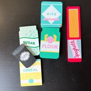 6 Piece Horizon Group Painted Wood Play food Tiles Craft Pieces Decor